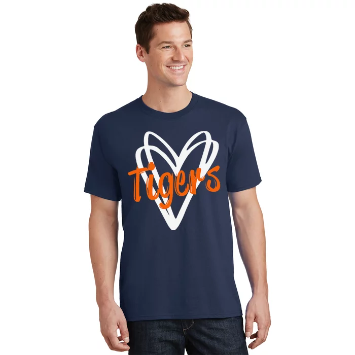 Tigers School Sports Fan Team Spirit Mascot Cute Heart Gift T-Shirt