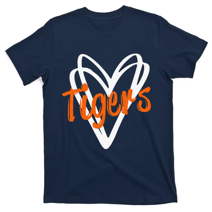 Tigers School Sports Fan Team Spirit Mascot Cute Heart Gift T-Shirt