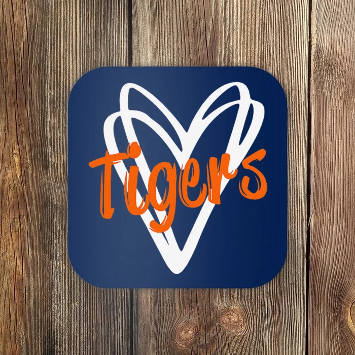 Tigers School Sports Fan Team Spirit Mascot Cute Heart Gift Coaster