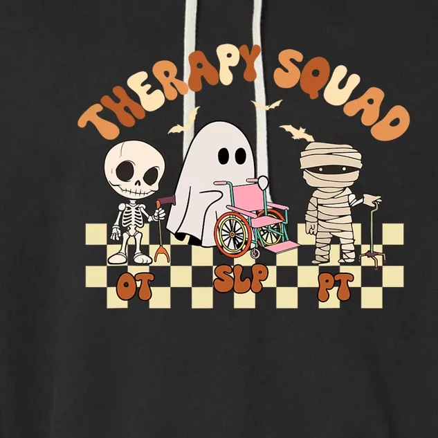 Therapy Squad SLP OT PT Groovy Halloween Speech Physical Garment-Dyed Fleece Hoodie