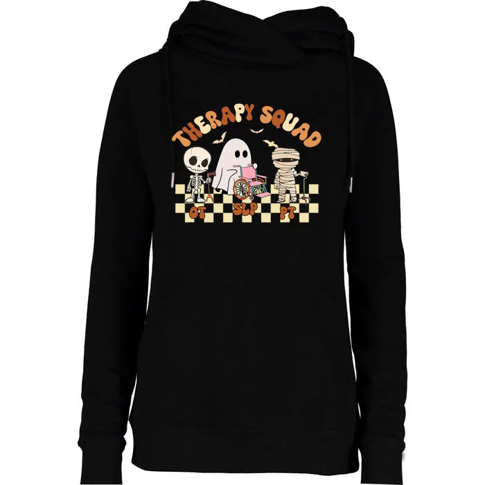 Therapy Squad SLP OT PT Groovy Halloween Speech Physical Womens Funnel Neck Pullover Hood