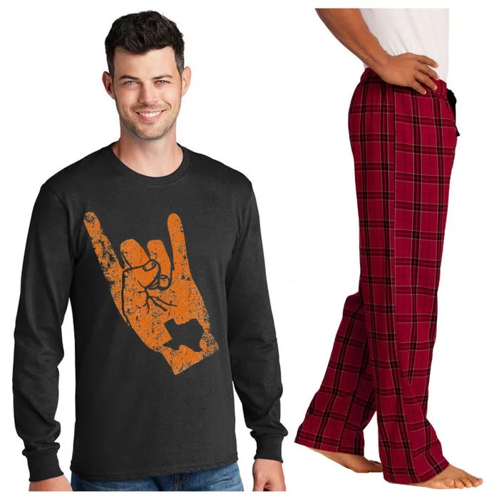 Texas State Silhouette Hook Em Hands Texan Pride Long Sleeve Pajama Set