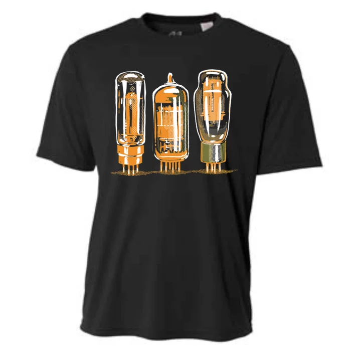 Throwback Style Stereo Amplifier Vacuum Tubes Cooling Performance Crew T-Shirt