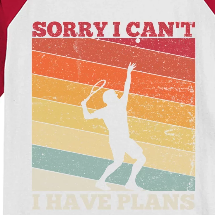 Tennis Sunset Sorry I Cant I Have Plans Distressed Gift Kids Colorblock Raglan Jersey