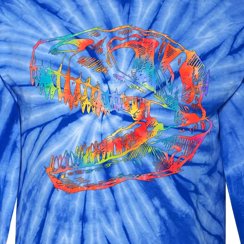 TRex Skull Skeleton Tie Dye Dino Bones Fossil Dinosaur Gift Tie-Dye Long Sleeve Shirt