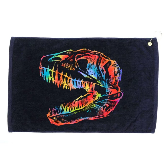 TRex Skull Skeleton Tie Dye Dino Bones Fossil Dinosaur Gift Grommeted Golf Towel