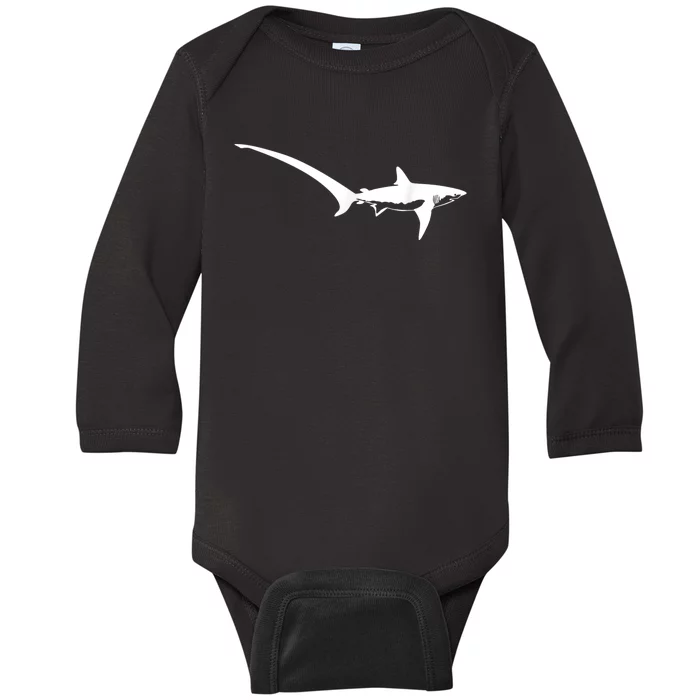 Thresher Shark Silhouette Simple Shark Design Baby Long Sleeve Bodysuit