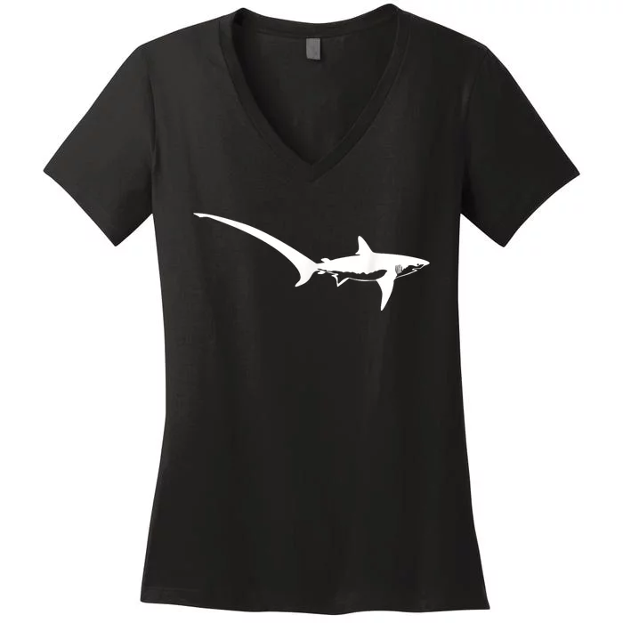 Thresher Shark Silhouette Simple Shark Design Women's V-Neck T-Shirt