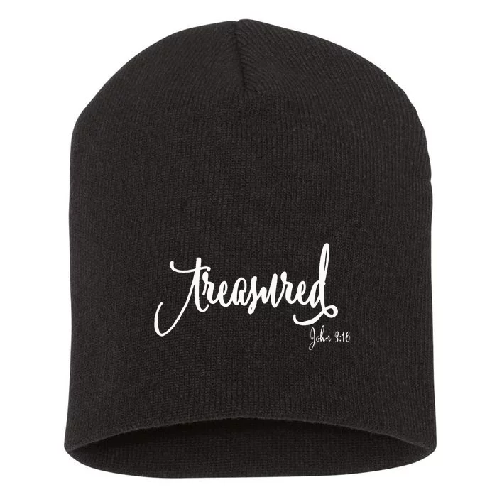 Treasured Simple Script Christian Message Short Acrylic Beanie