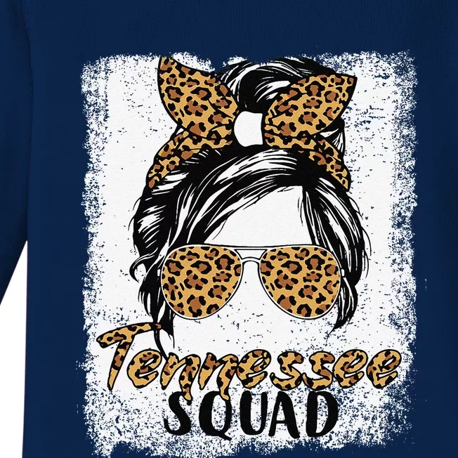 Tennessee Squad Summer Girl Trip 2024 Messy Bun Leopard Baby Long Sleeve Bodysuit