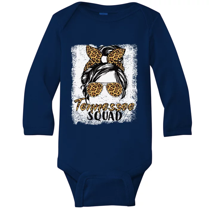 Tennessee Squad Summer Girl Trip 2024 Messy Bun Leopard Baby Long Sleeve Bodysuit