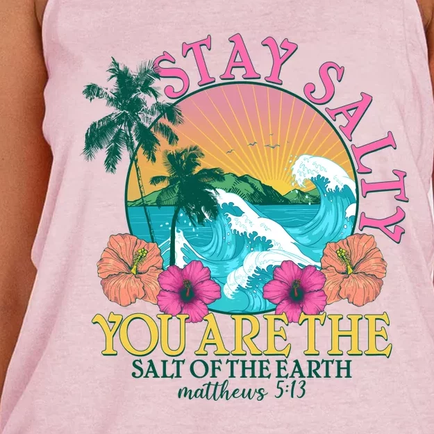 Tropical Stay Salty You Are The Salt Of The Earth Matthew 5 13 Women's Knotted Racerback Tank