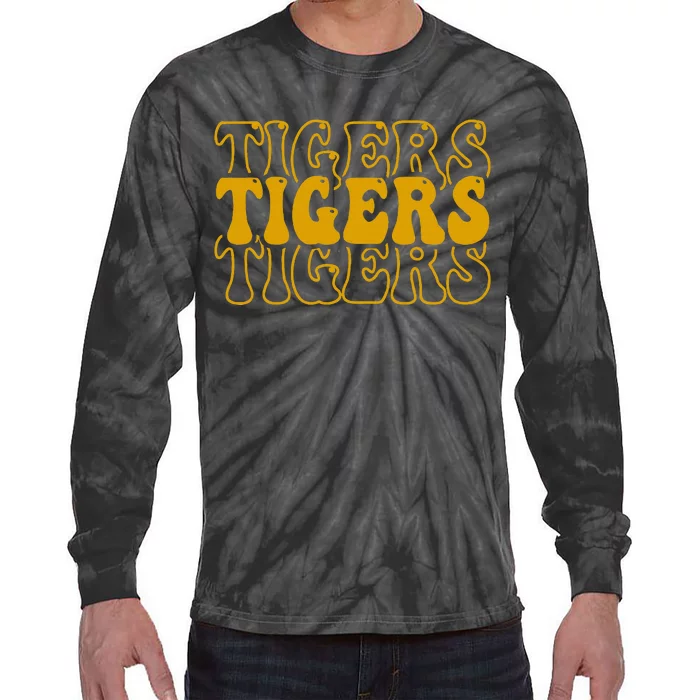 Tigers School Sports Fan Team Spirit Mascot Cute Tie-Dye Long Sleeve Shirt