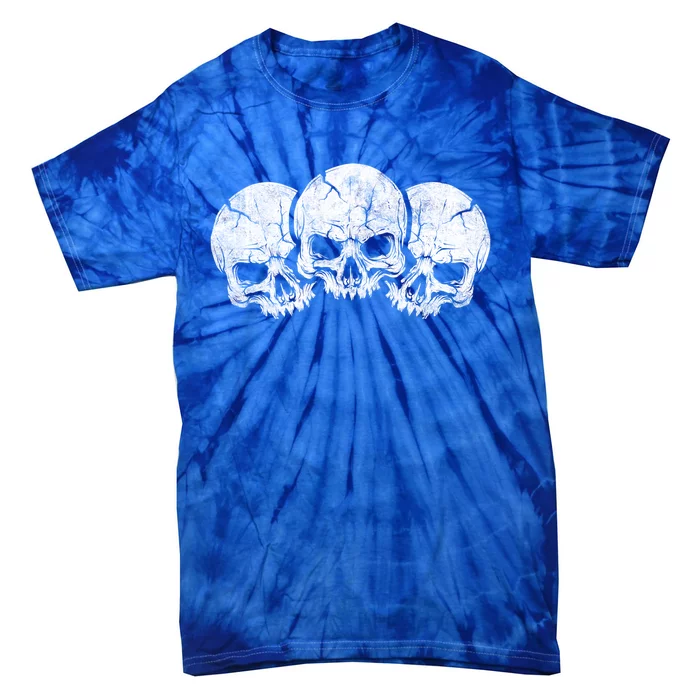 Three Skeleton Skulls Creepy Monster Face Spooky Halloween Gift Tie-Dye T-Shirt