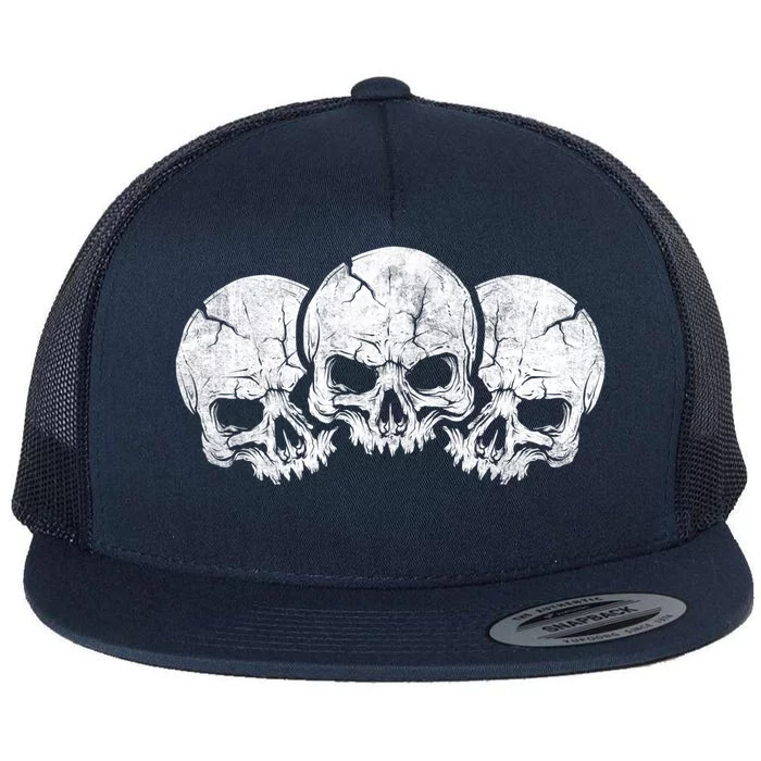 Three Skeleton Skulls Creepy Monster Face Spooky Halloween Gift Flat Bill Trucker Hat