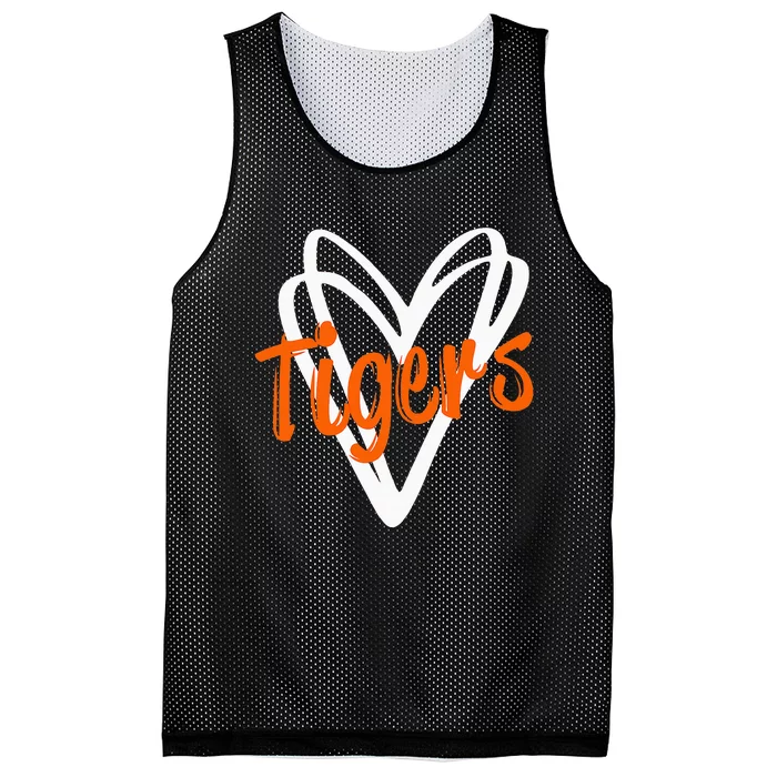 Tigers School Sports Fan Team Spirit Mascot Cute Heart Gift Mesh Reversible Basketball Jersey Tank