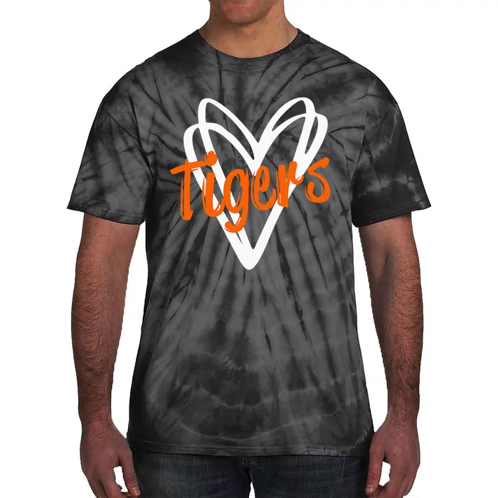 Tigers School Sports Fan Team Spirit Mascot Cute Heart Gift Tie-Dye T-Shirt