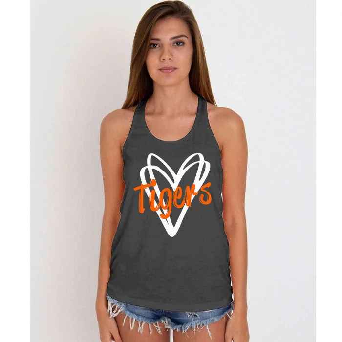 Tigers School Sports Fan Team Spirit Mascot Cute Heart Gift Women's Knotted Racerback Tank