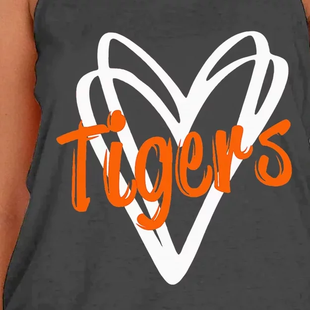 Tigers School Sports Fan Team Spirit Mascot Cute Heart Gift Women's Knotted Racerback Tank