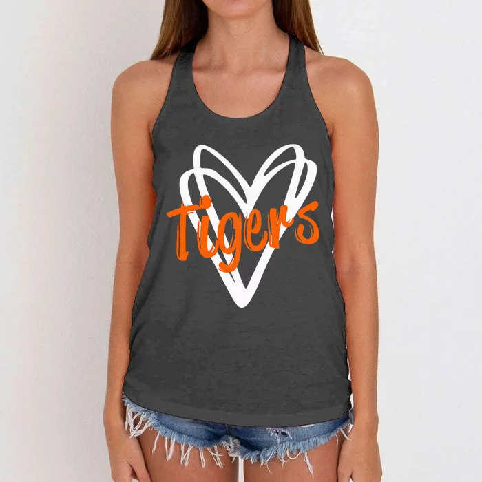 Tigers School Sports Fan Team Spirit Mascot Cute Heart Gift Women's Knotted Racerback Tank