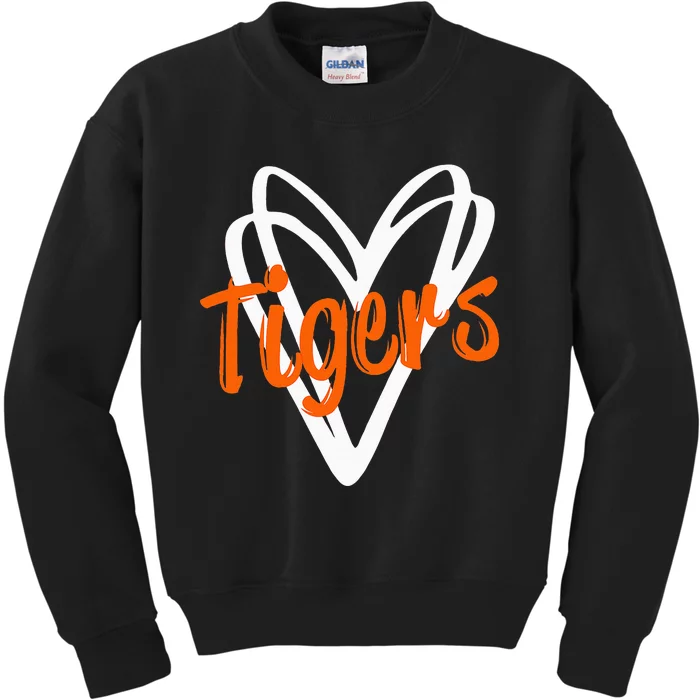 Tigers School Sports Fan Team Spirit Mascot Cute Heart Gift Kids Sweatshirt