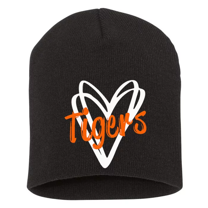 Tigers School Sports Fan Team Spirit Mascot Cute Heart Gift Short Acrylic Beanie