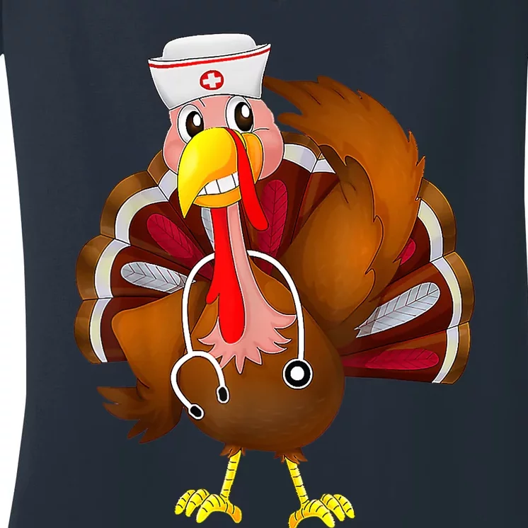 Thanksgiving Scrub Tops Wo Turkey Nurse Holiday Nursing Women's V-Neck T-Shirt