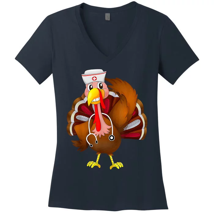 Thanksgiving Scrub Tops Wo Turkey Nurse Holiday Nursing Women's V-Neck T-Shirt