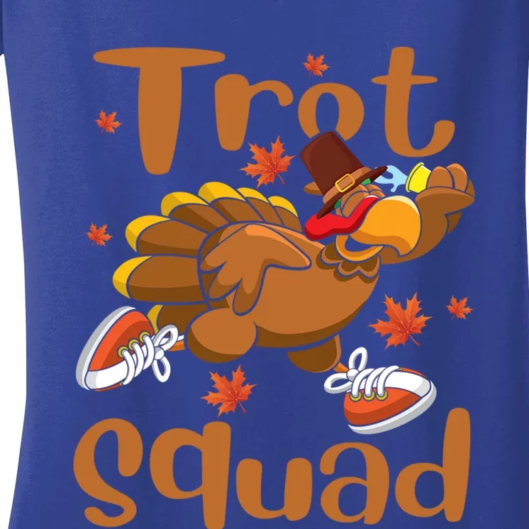 Trot Squad Thanksgiving Turkey Funny Running Turkey Lover Gift Women's V-Neck T-Shirt