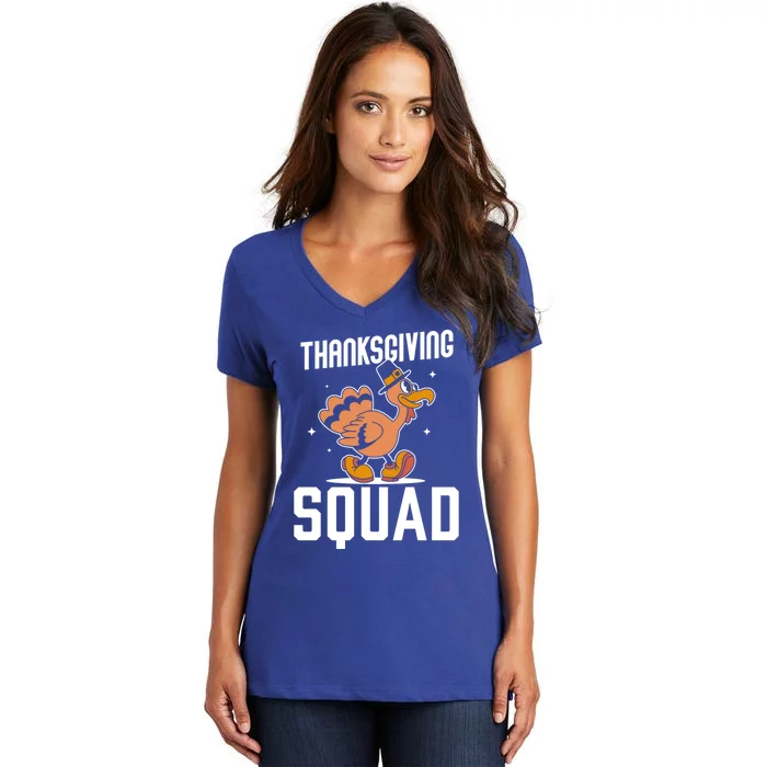 Thanksgiving Squad Turkeys Lover Cute Family Thanksgiving Funny Gift Women's V-Neck T-Shirt