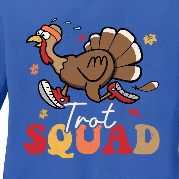 Trot Squad Turkey Autumn Fall Yall Thanksgiving Groovy Retro Gift Ladies Long Sleeve Shirt