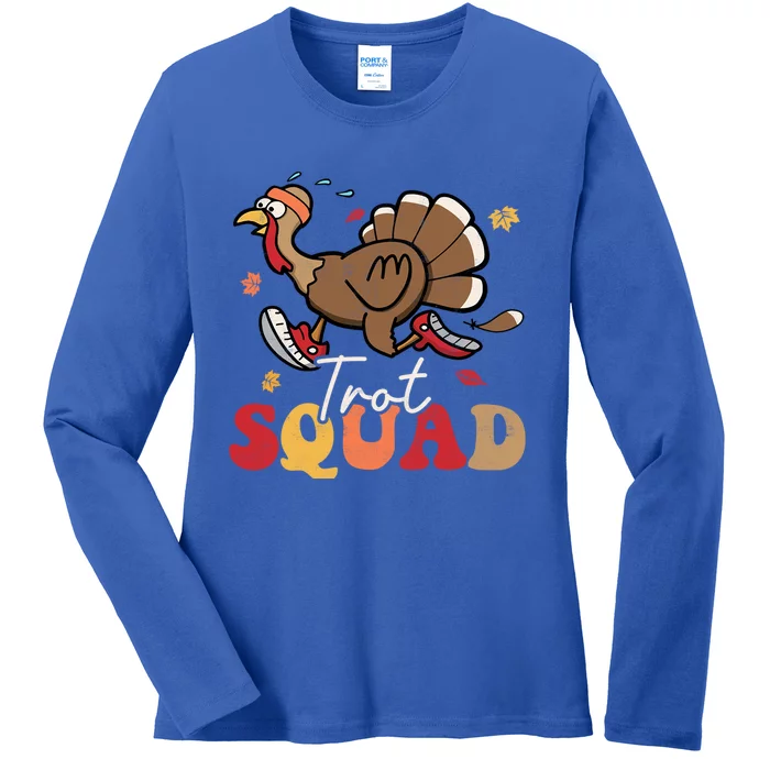 Trot Squad Turkey Autumn Fall Yall Thanksgiving Groovy Retro Gift Ladies Long Sleeve Shirt