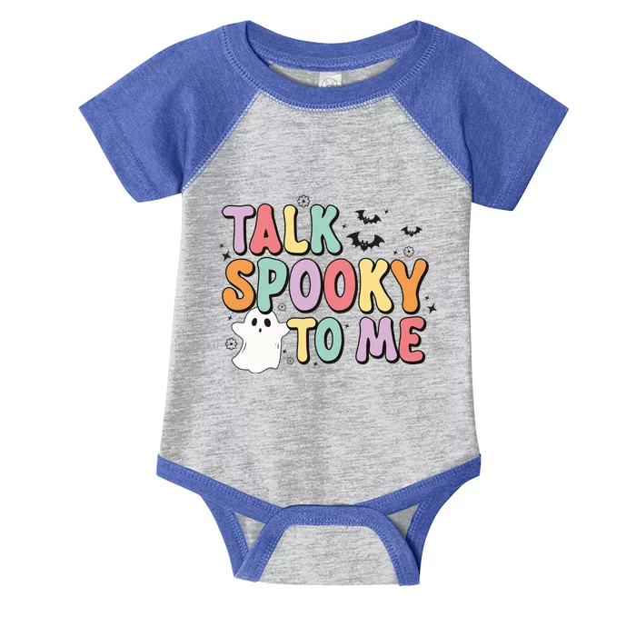 Talk Spooky To Me Groovy Halloween Retro Gift Infant Baby Jersey Bodysuit