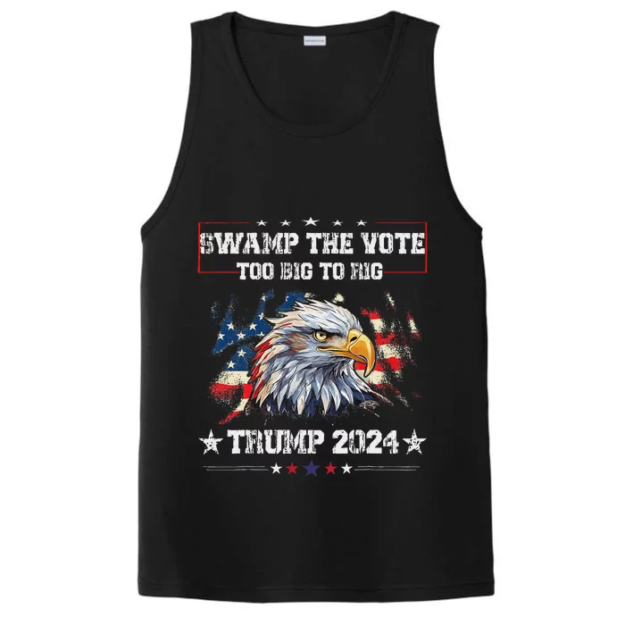 Trump Swamp The Vote Usa Too Big To Rig American Flag Eagle Performance Tank