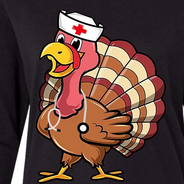 Thanksgiving Scrub Tops Turkey Nurse Holiday Nursing Funny Gift Womens Cotton Relaxed Long Sleeve T-Shirt