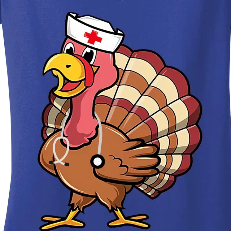 Thanksgiving Scrub Tops Turkey Nurse Holiday Nursing Funny Gift Women's V-Neck T-Shirt