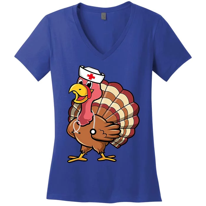 Thanksgiving Scrub Tops Turkey Nurse Holiday Nursing Funny Gift Women's V-Neck T-Shirt