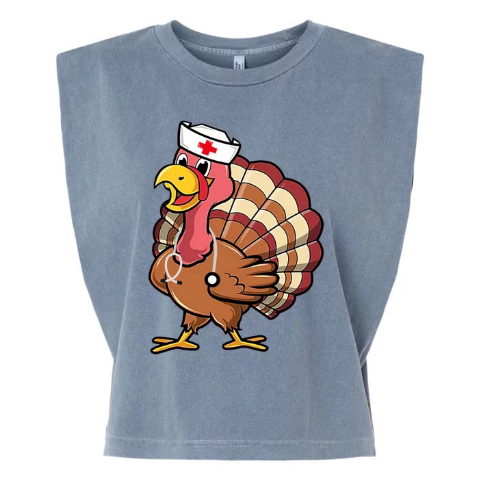 Thanksgiving Scrub Tops Turkey Nurse Holiday Nursing Funny Gift Garment-Dyed Women's Muscle Tee