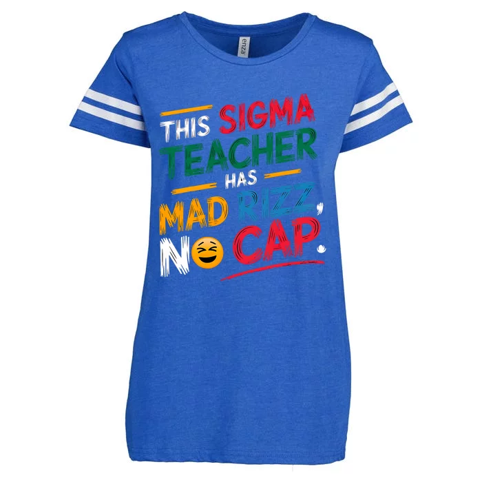 This Sigma Teacher Has Mad Rizz No Cap Funny Sigma Teacher Enza Ladies Jersey Football T-Shirt