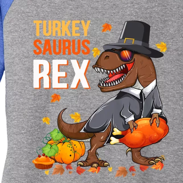 Turkey Saurus T Rex Pilgrim Dinosaur Thanksgiving Gift Women's Tri-Blend 3/4-Sleeve Raglan Shirt