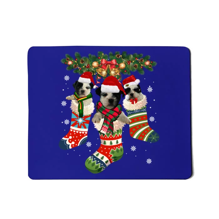 Three Shih Tzu In Sock Christmas Santa Xcute Giftmas Dog Funny Gift Mousepad