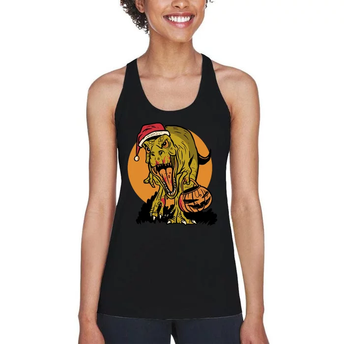 TRex Santa Trick Or Treating Halloween Funny Women's Racerback Tank