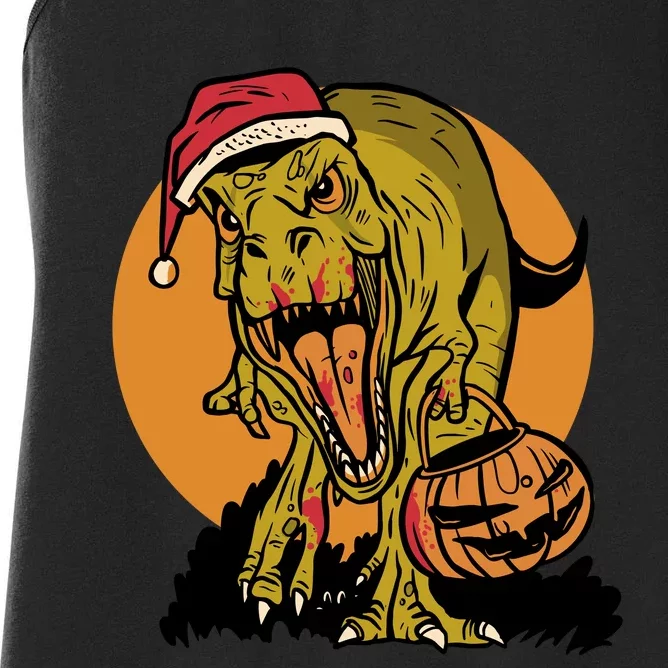 TRex Santa Trick Or Treating Halloween Funny Women's Racerback Tank