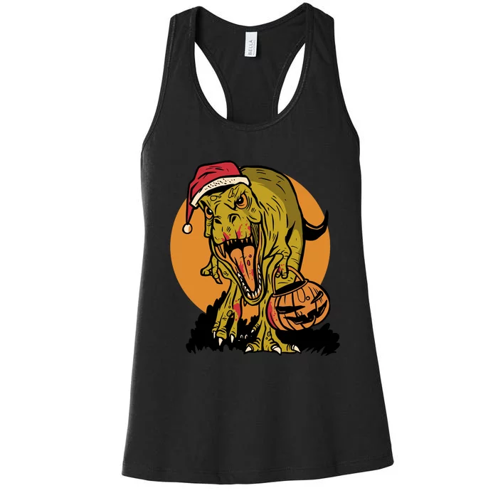 TRex Santa Trick Or Treating Halloween Funny Women's Racerback Tank