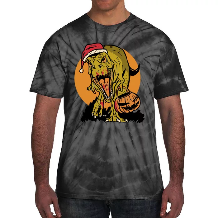 TRex Santa Trick Or Treating Halloween Funny Tie-Dye T-Shirt