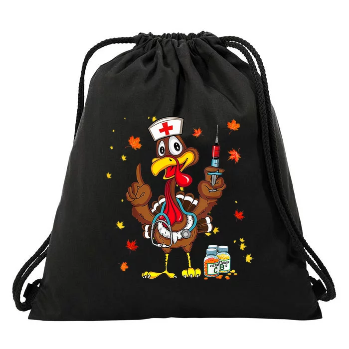 Thanksgiving Scrub Tops Women Turkey Nurse Holiday Nursing Drawstring Bag