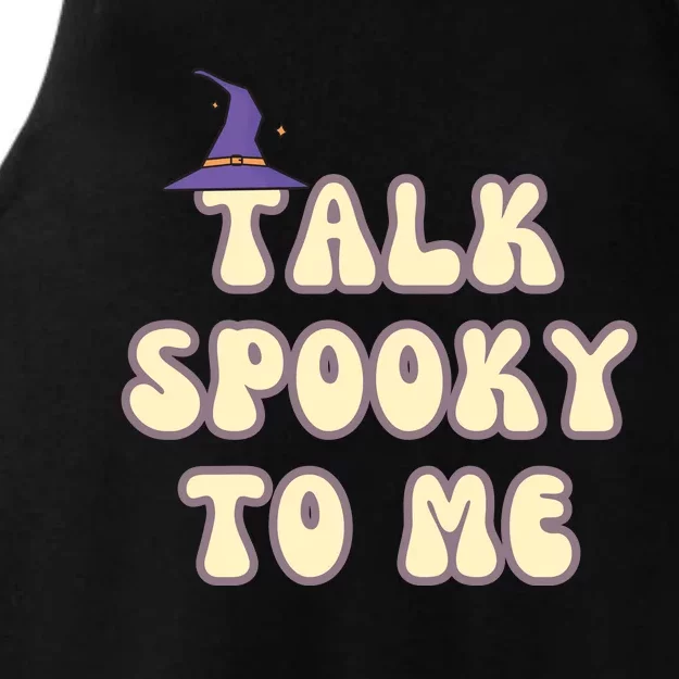 Talk Spooky To Me Funny Halloween Ladies Tri-Blend Wicking Tank