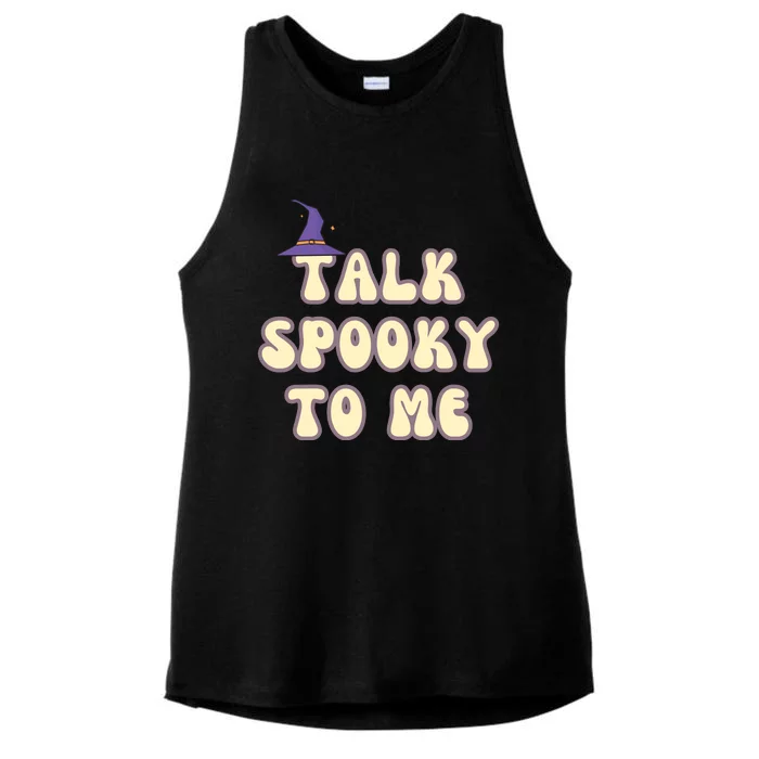 Talk Spooky To Me Funny Halloween Ladies Tri-Blend Wicking Tank