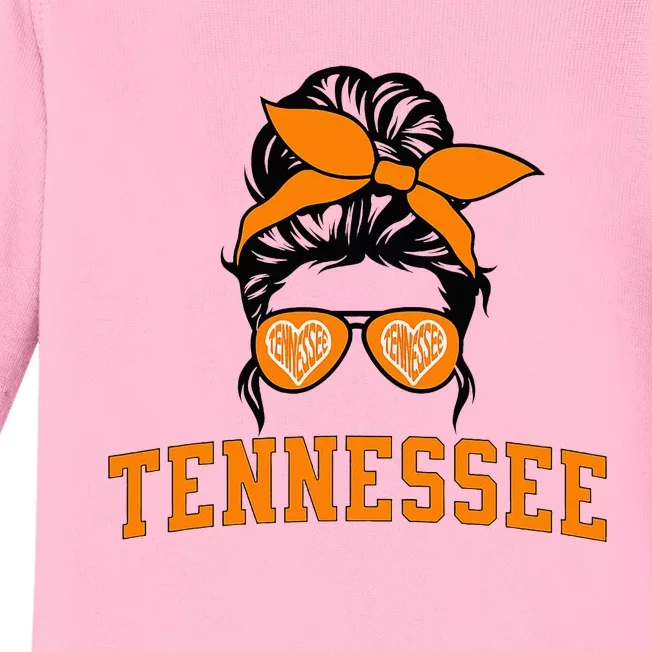 Tennessee State Tn Orange Fan Messy Bun Hair Baby Long Sleeve Bodysuit