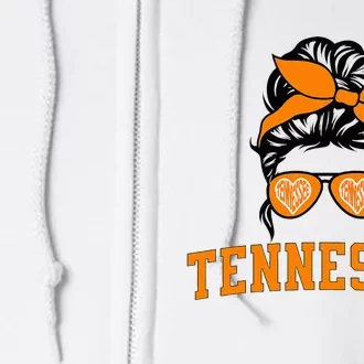 Tennessee State Tn Orange Fan Messy Bun Hair Full Zip Hoodie